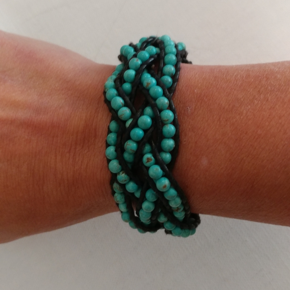 Chan Luu Black Leather and Turquoise Bracelet